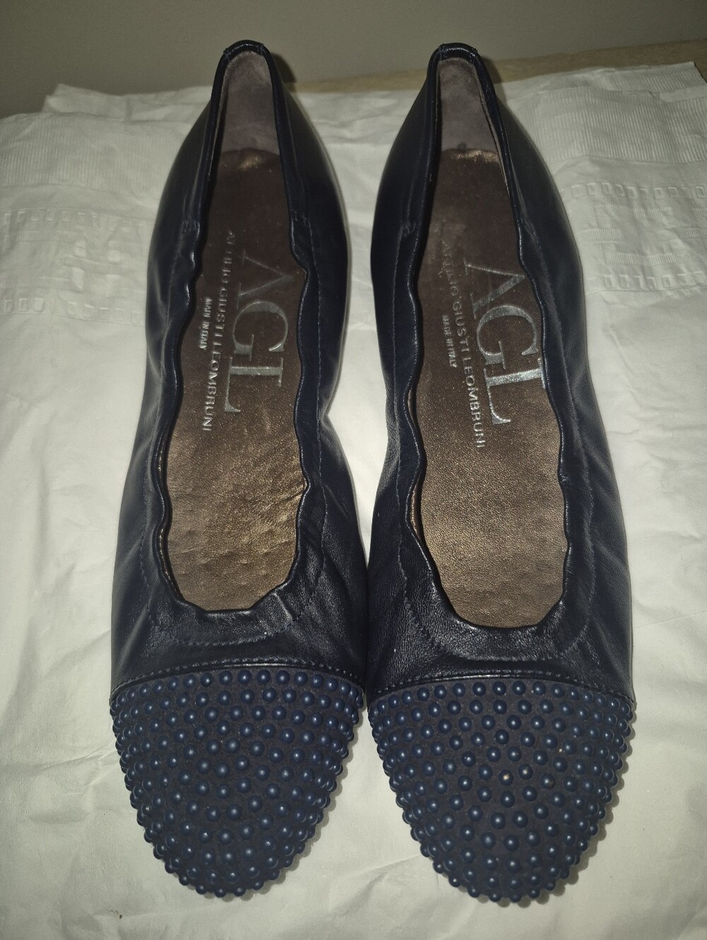 AGL Navy Leather Studded Toe Ballet Flats Size 38/ US 8